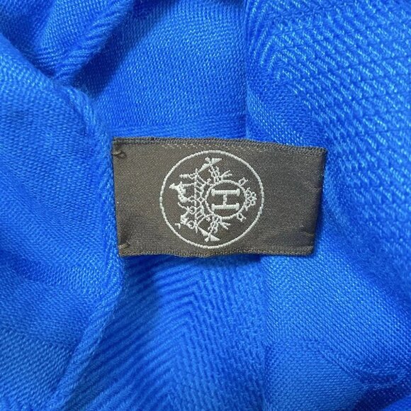 Auth HERMES New Libris - Blue Cashmere Silk Scarf - Picture 3 of 6